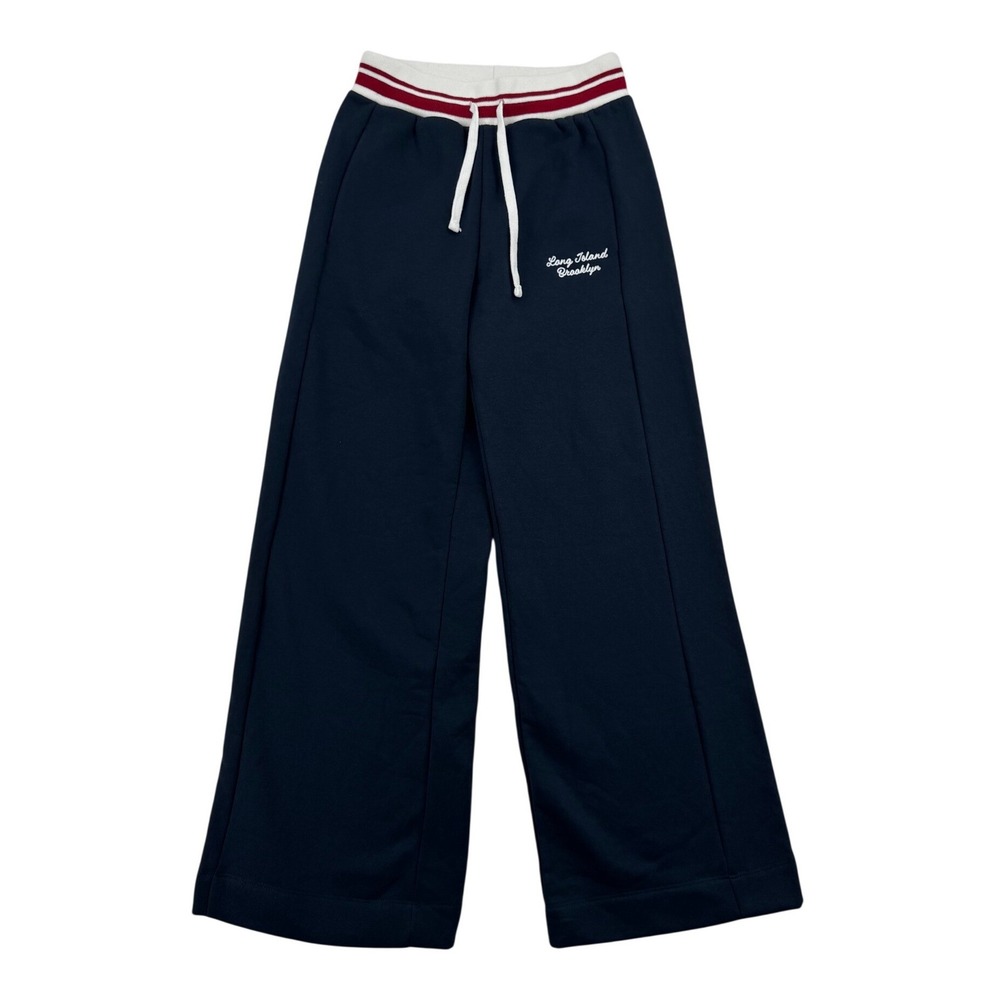 Zara Sweatpants Womens Medium Navy New Wide Leg Brooklyn Varsity Stripe Pant